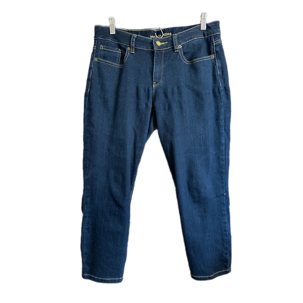 MICHAEL KORS Women Dark Wash Denim Jeans Slim Fit Mid Rise Cropped Length